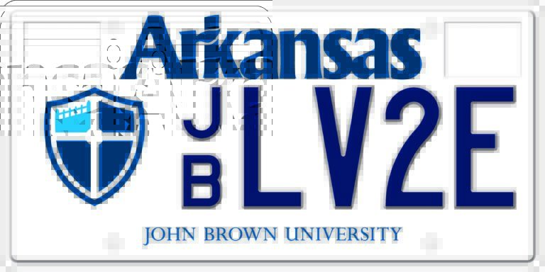 John Brown University License plate