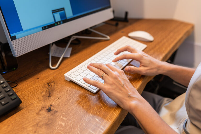 young woman at the reception of a fitness club or health center